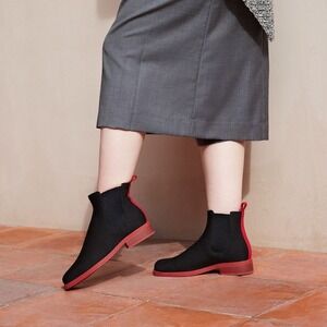 VIVAIA Black Knit Chelsea Boots Red Accent Comfortable Everyday size EU/39 US/8